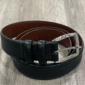 Men’s Saks Fifth Avenue 42W European Tumbled Calfskin Black Pebble Leather Belt